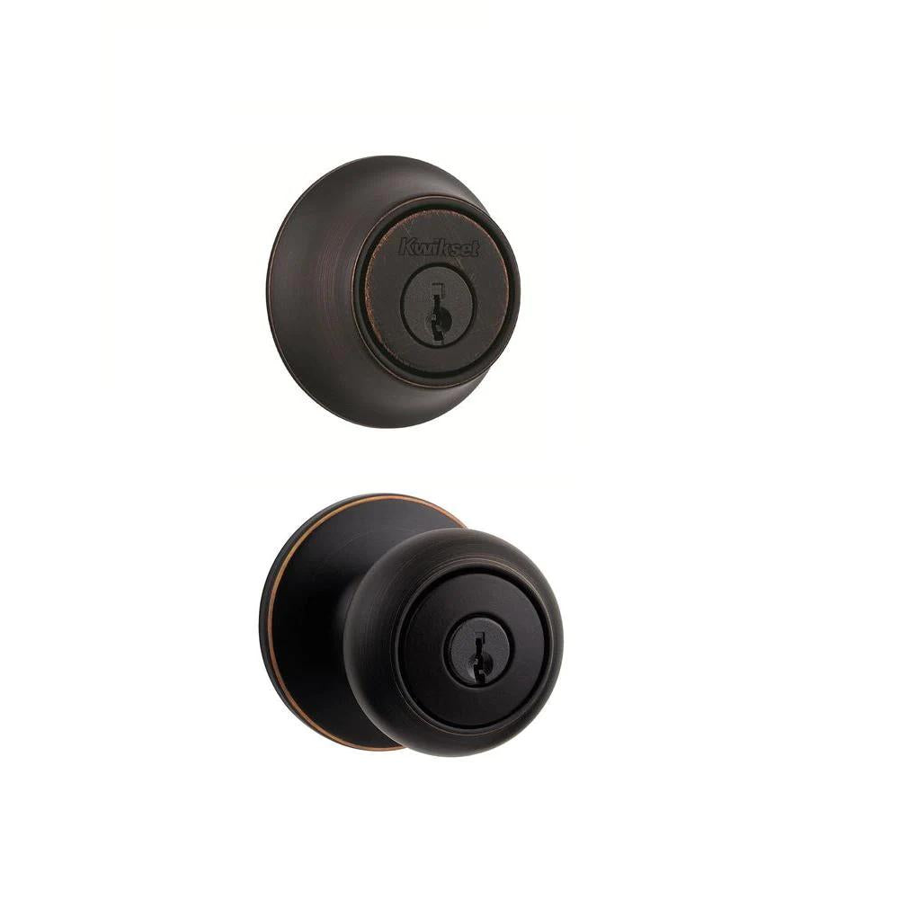 Cove Venetian Bronze Exterior Entry Door Knob and Single Cylinder Deadbolt Combo Pack