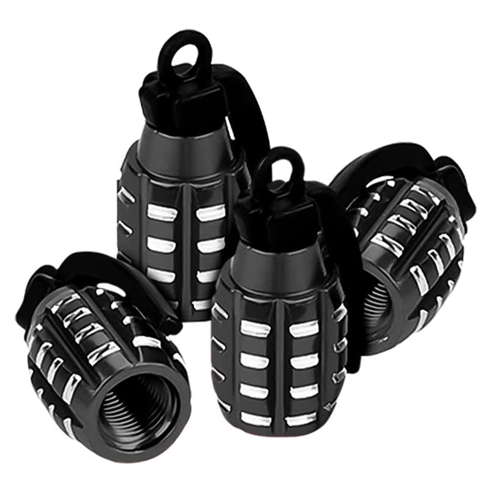 4pcs Grenade Alloy Tire Valve Caps - Add Style To Your Car, Truck, Or Bike Wheels!