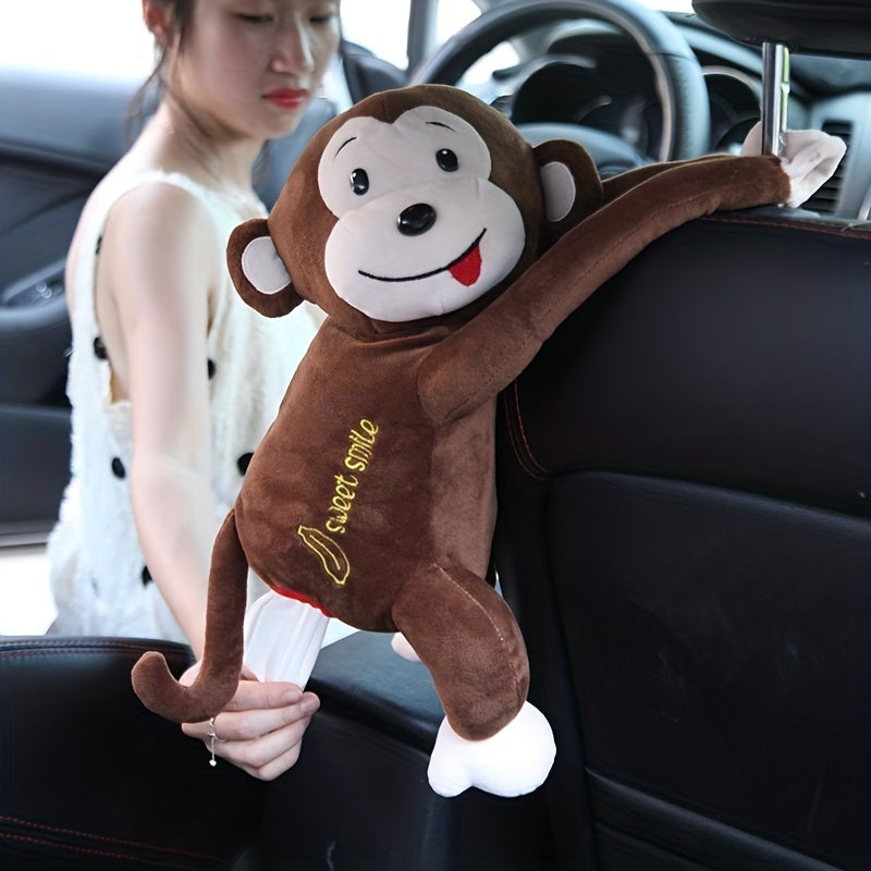 Leather Monkey Car Tissue Box Creative Armrest Box Cartoon Net Red Hanging Seat Rear Car Car Inside Draw Paper Box