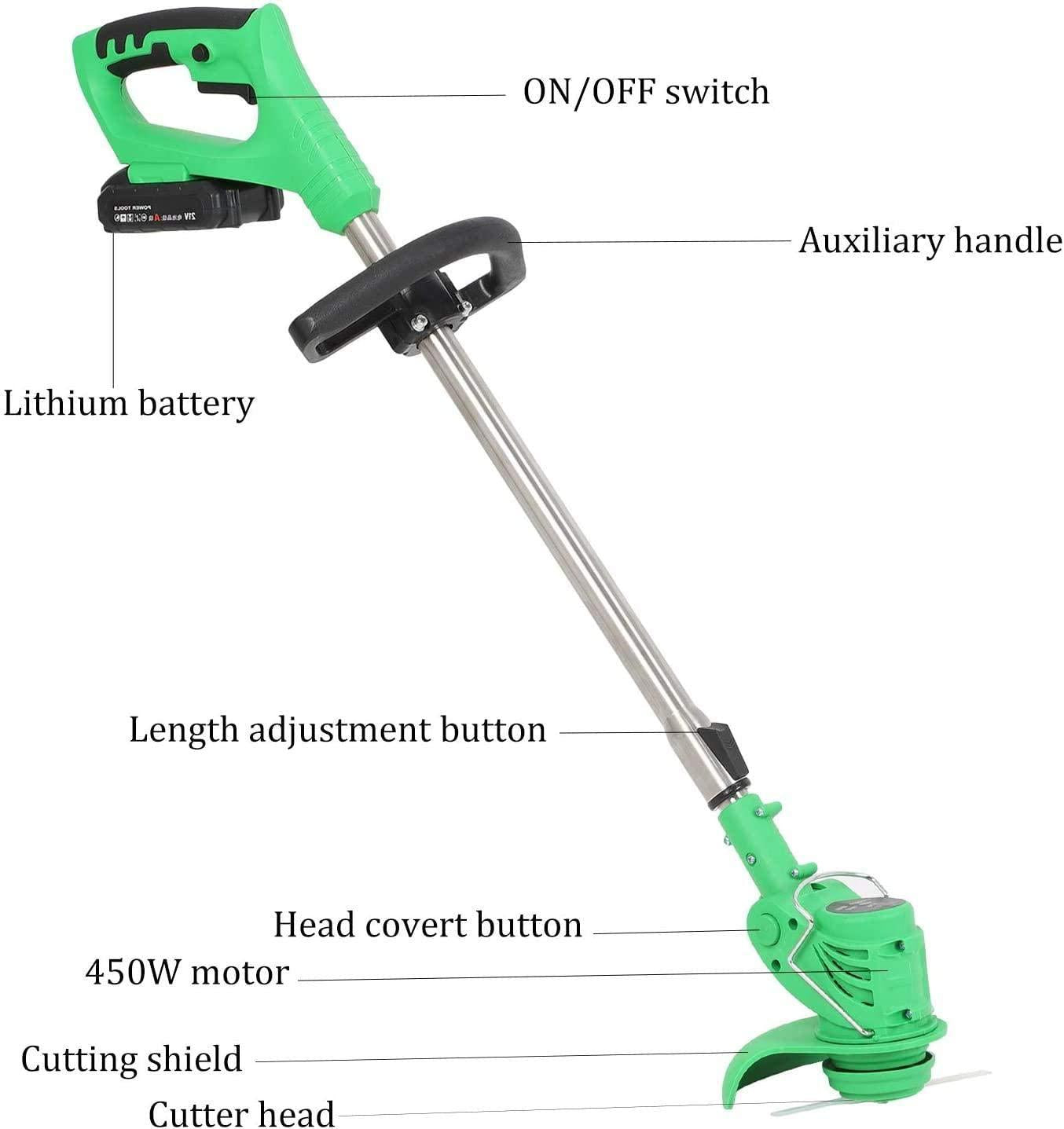 SAHAPA 21V Cordless Grass Trimmer with Steel Blades Mini Mower Weed, Cordless Weed Brush Cutter Kit Pruning Cutter Garden Tools, Battery Charger Included