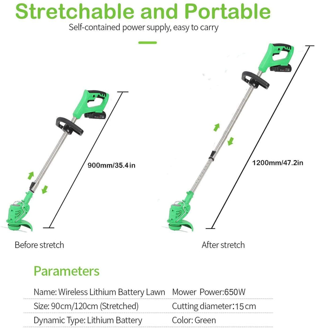 SAHAPA 21V Cordless Grass Trimmer with Steel Blades Mini Mower Weed, Cordless Weed Brush Cutter Kit Pruning Cutter Garden Tools, Battery Charger Included