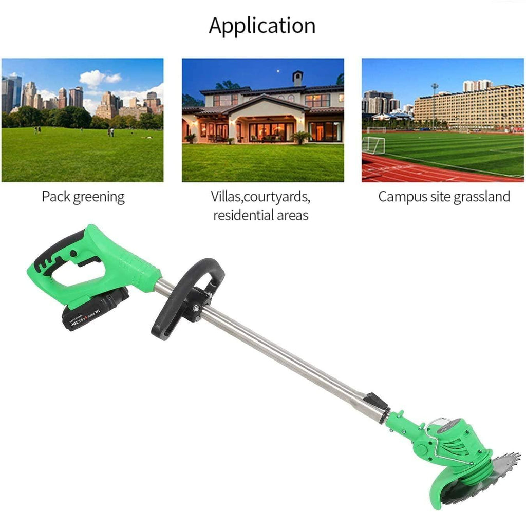 SAHAPA 21V Cordless Grass Trimmer with Steel Blades Mini Mower Weed, Cordless Weed Brush Cutter Kit Pruning Cutter Garden Tools, Battery Charger Included