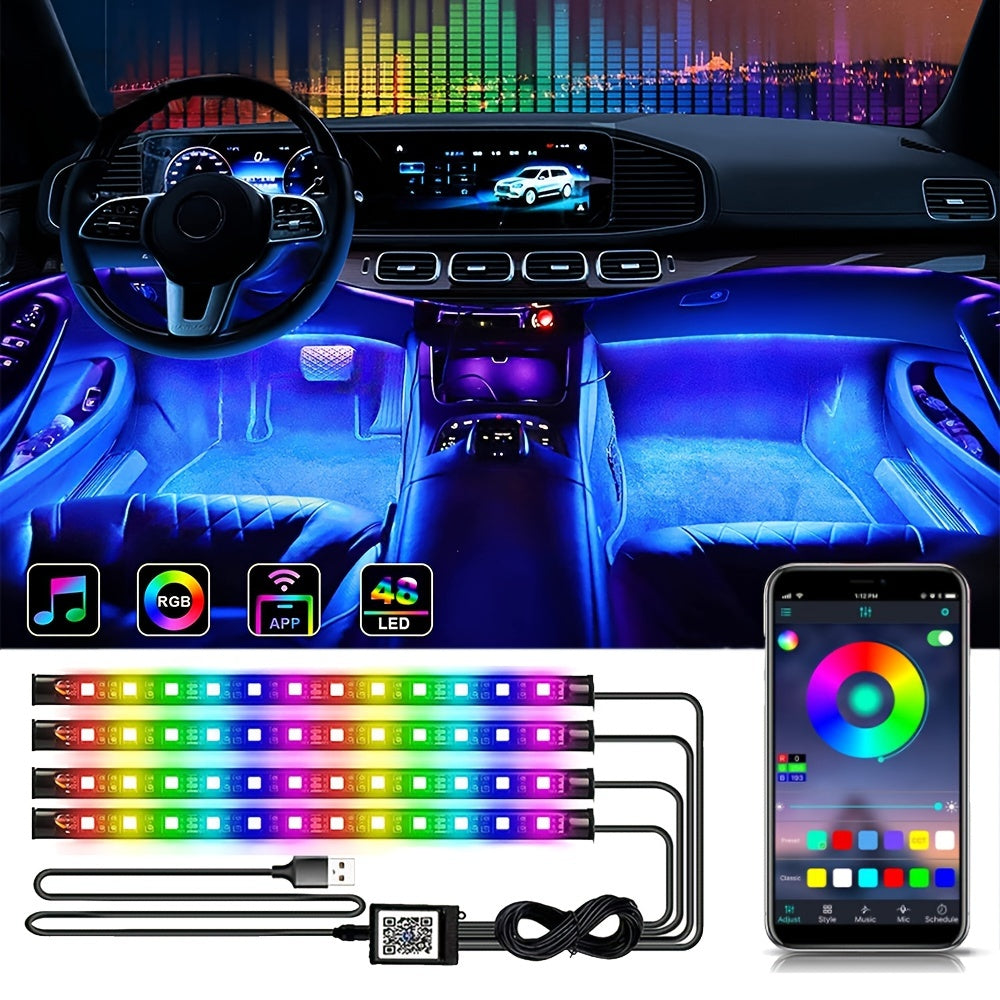 Neon LED Car Interior Ambient Foot Strip Light Kit Accessories Backlight Remote App Remote No Battery Music Control Auto RGB Decorative Lamps