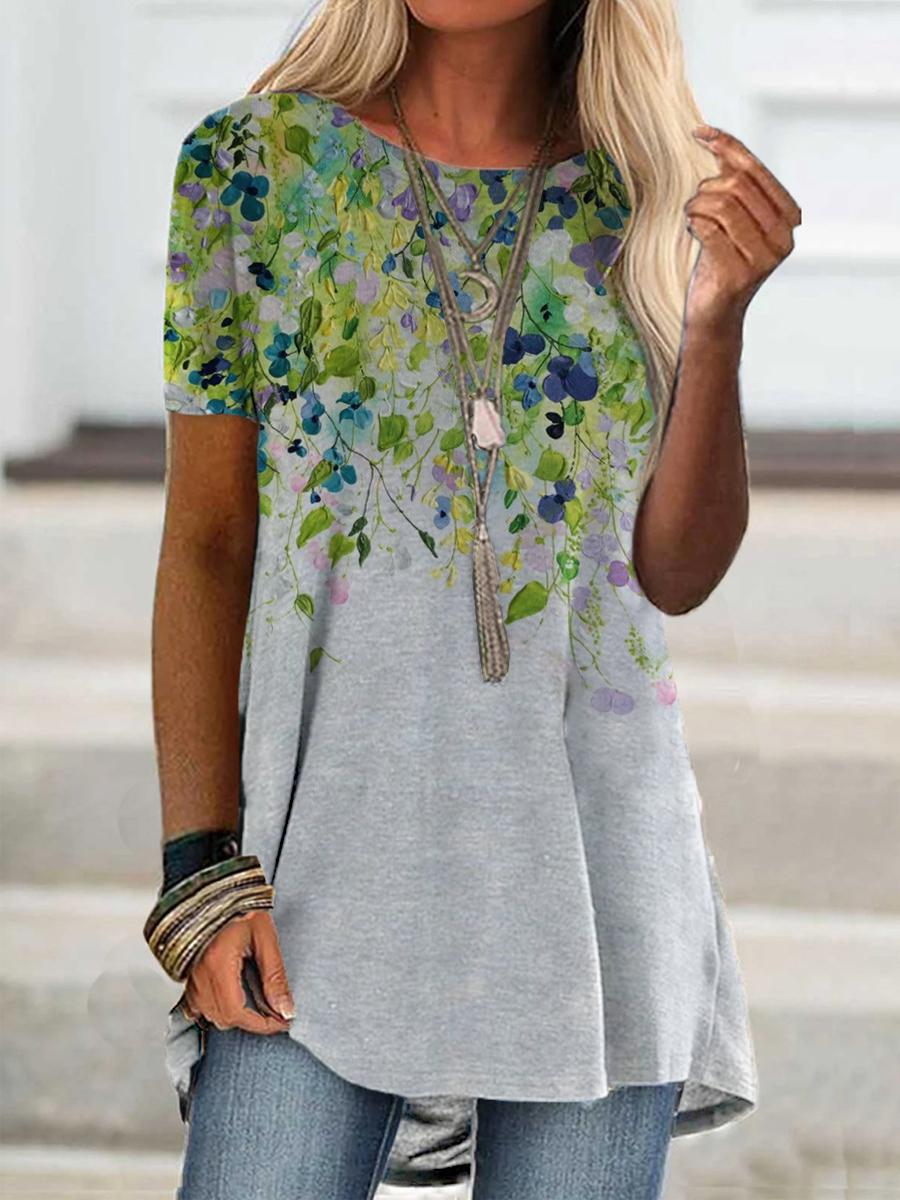 Casual Floral Print Short Sleeve T-shirt