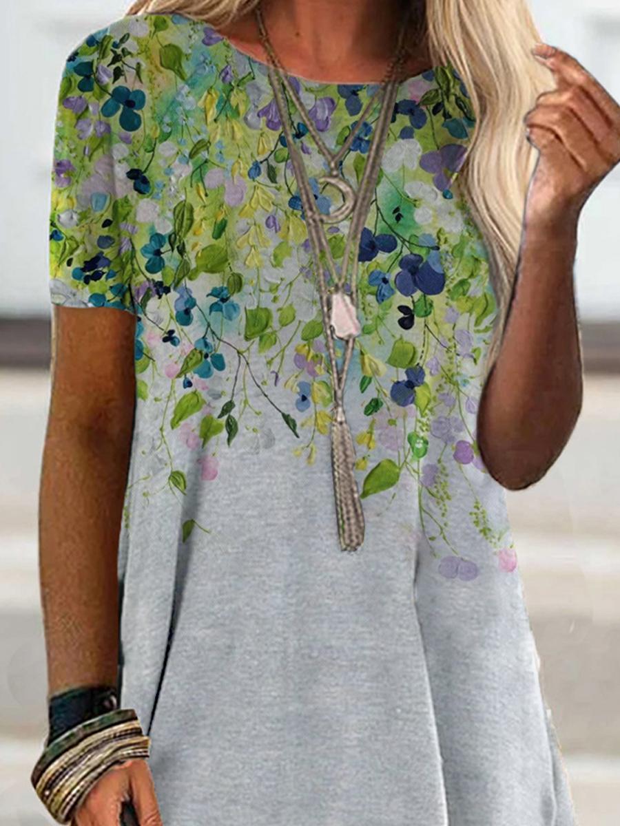 Casual Floral Print Short Sleeve T-shirt