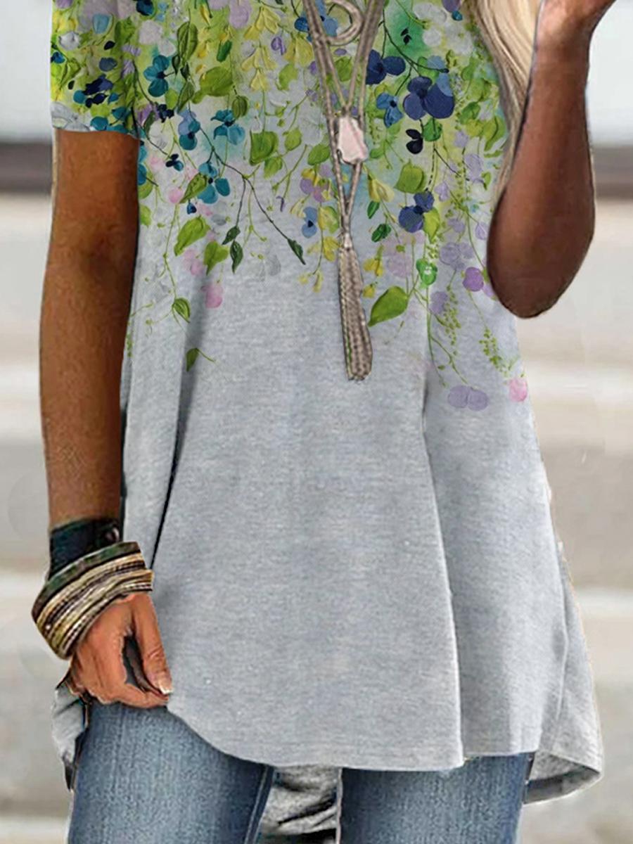 Casual Floral Print Short Sleeve T-shirt
