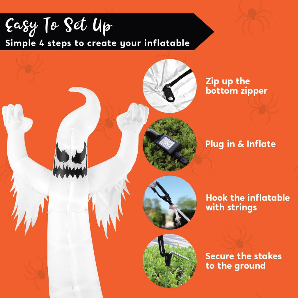 12 Ft Tall Halloween Inflatable Scary Spooky Ghost Inflatable Yard Decoration with Build-in LEDs Blow Up Inflatables for Halloween Party Indoor, Outdoor, Yard, Garden, Lawn Decorations