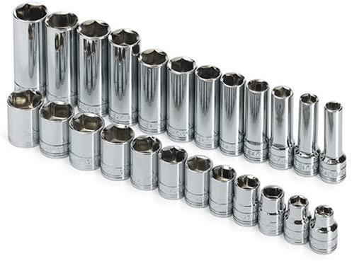 SK Professional Tools 89024 24 -Piece 3/8 in. Drive 6-Point STD/Extra Deep Metric Socket Set - Chrome Socket Set with Super Chrome Finish | Set of 24 Sockets Made in USA