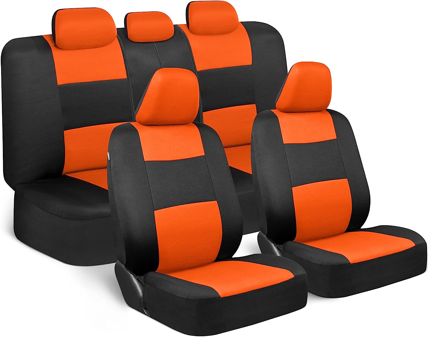BDK PolyPro Car Seat Covers Full Set in Orange on Black – Front and Rear Split Bench Seat Covers for Cars, Easy to Install Car Seat Cover Set, Car Accessories for Auto Trucks Van SUV