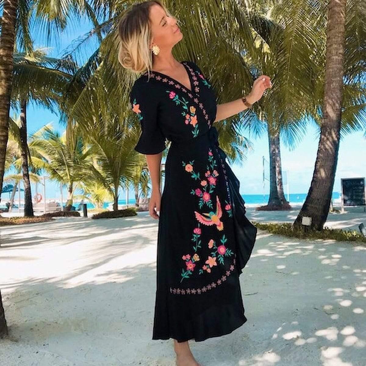 elegant flare sleeve v-neck party dress