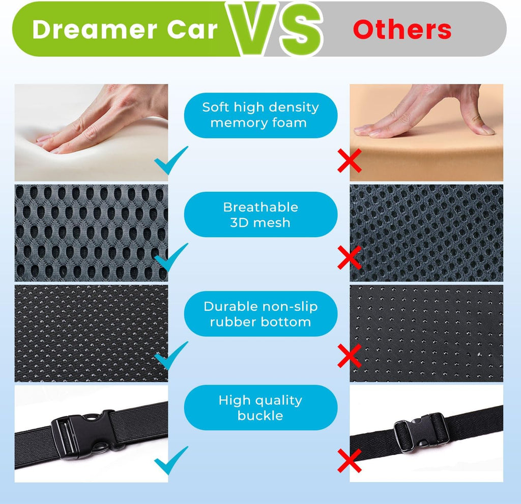 Car Seat Covers Front Seats Only - Wedge Shape Universal Car Seat Cover Improve Vision/Posture - Memory Foam Seat Cushion for Tailbone Pain Relief (Mesh Cover,Gray)