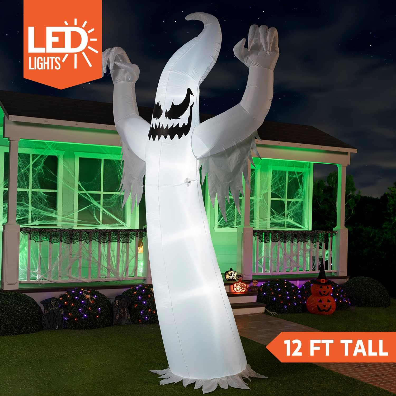 12 Ft Tall Halloween Inflatable Scary Spooky Ghost Inflatable Yard Decoration with Build-in LEDs Blow Up Inflatables for Halloween Party Indoor, Outdoor, Yard, Garden, Lawn Decorations
