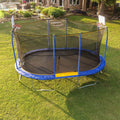JumpOval 10' x 15' Trampoline, with Two Basketball Hoops, Blue/Yellow