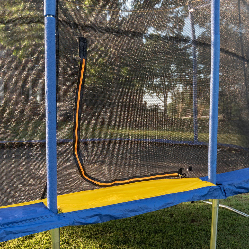 JumpOval 10' x 15' Trampoline, with Two Basketball Hoops, Blue/Yellow