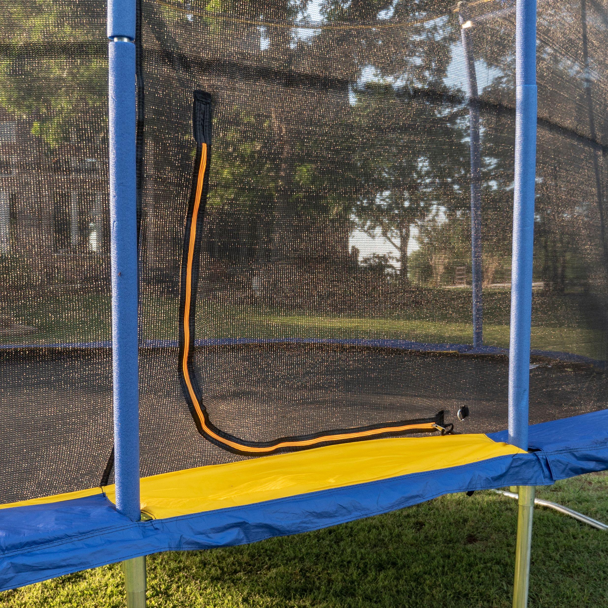 JumpOval 10' x 15' Trampoline, with Two Basketball Hoops, Blue/Yellow