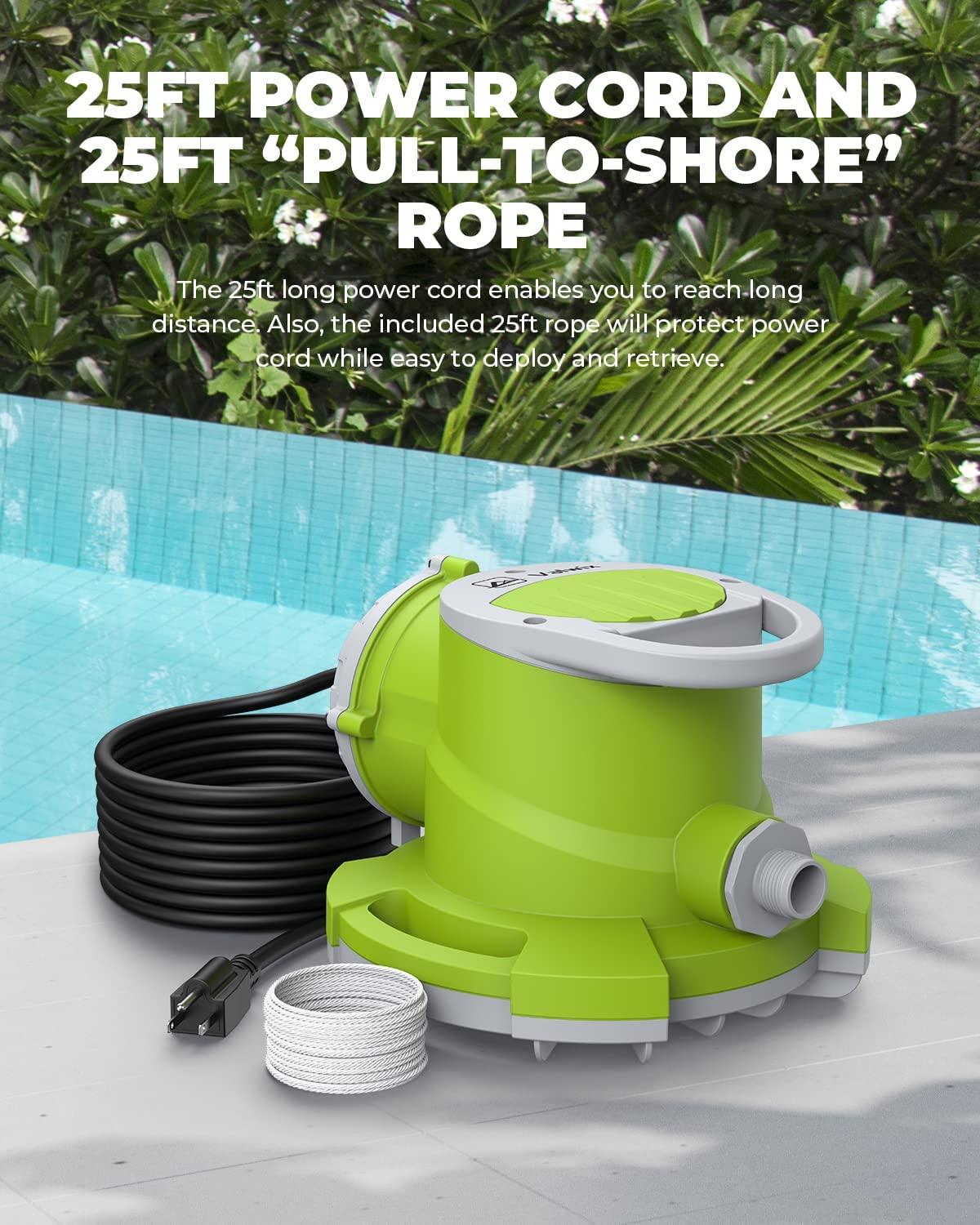 Valwix 1/4 HP Automatic Pool Cover Pump, 1800 GPH Max Flow Submersible Pump with Responsive Metal Probe, Single Direction Check Valve and 25FT Power Cord, Auto and Manual Mode for Various Purposes