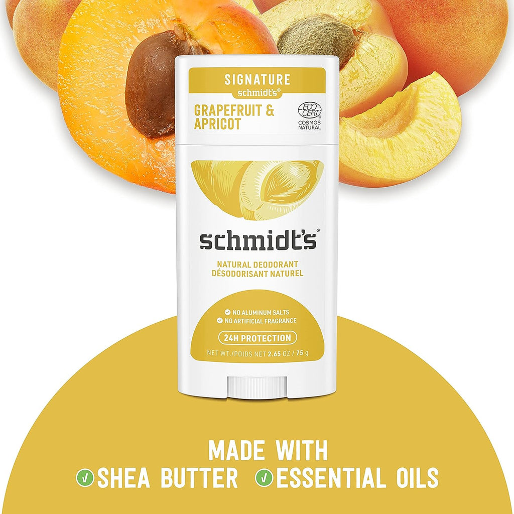 Schmidt's 100% Natural Origin Ingredient Deodorant Stick Grapefruit &amp; Apricot 2 Count For 24-Hour Odor Protection 2.65oz