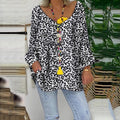 Women's Fashion V-Neck Long Sleeve Leopard Print Loose T-Shirt