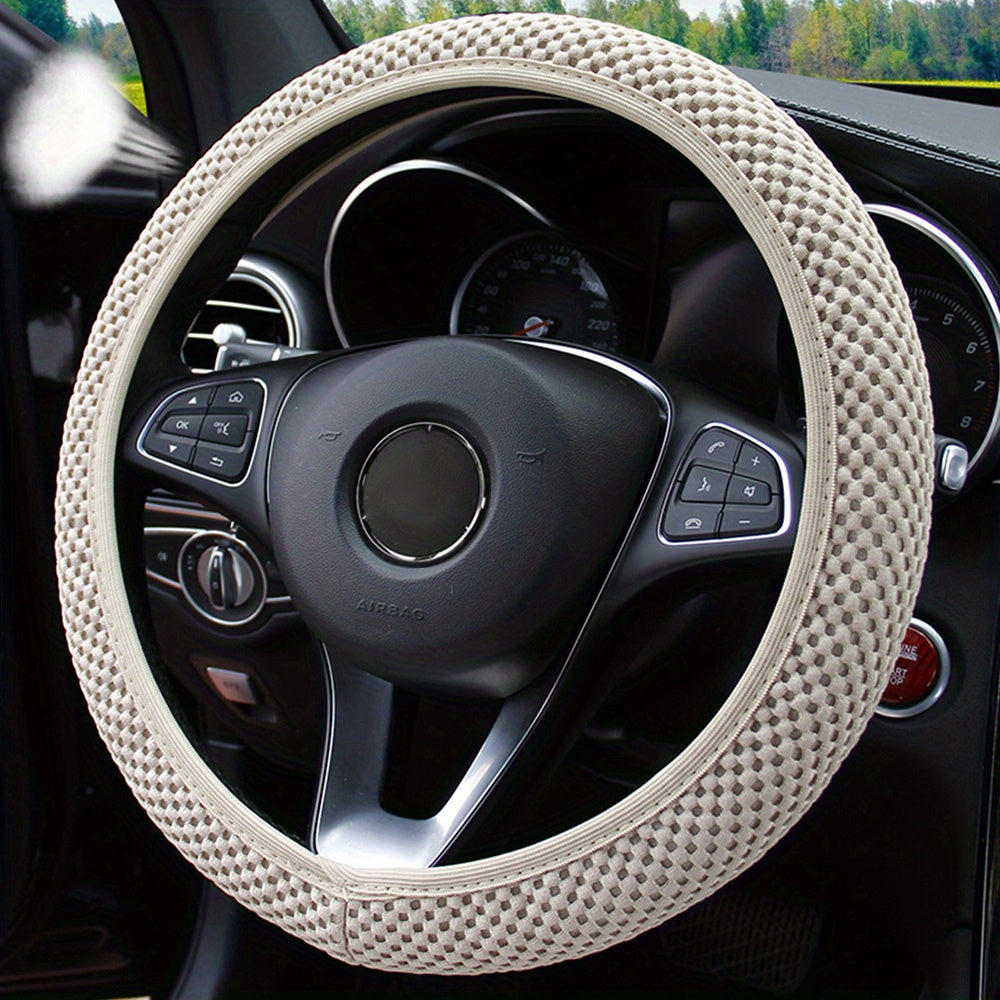 Three-dimensional Mesh Breathable Sweat-absorbing Comfortable Non-slip Car Steering Wheel Cover, Without Inner Ring Suitable For 14.57-14.96inch Auto Parts