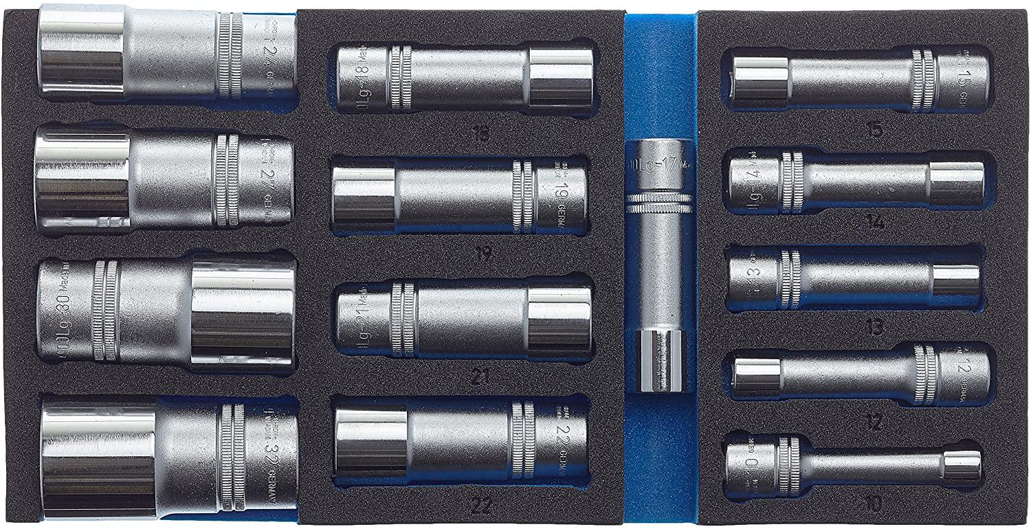Hazet Socket Set 163-459/15, Square Hollow 12.5 mm (1/2 inch), External hex Traction Profile, Number of Tools: 15, Colour, Size