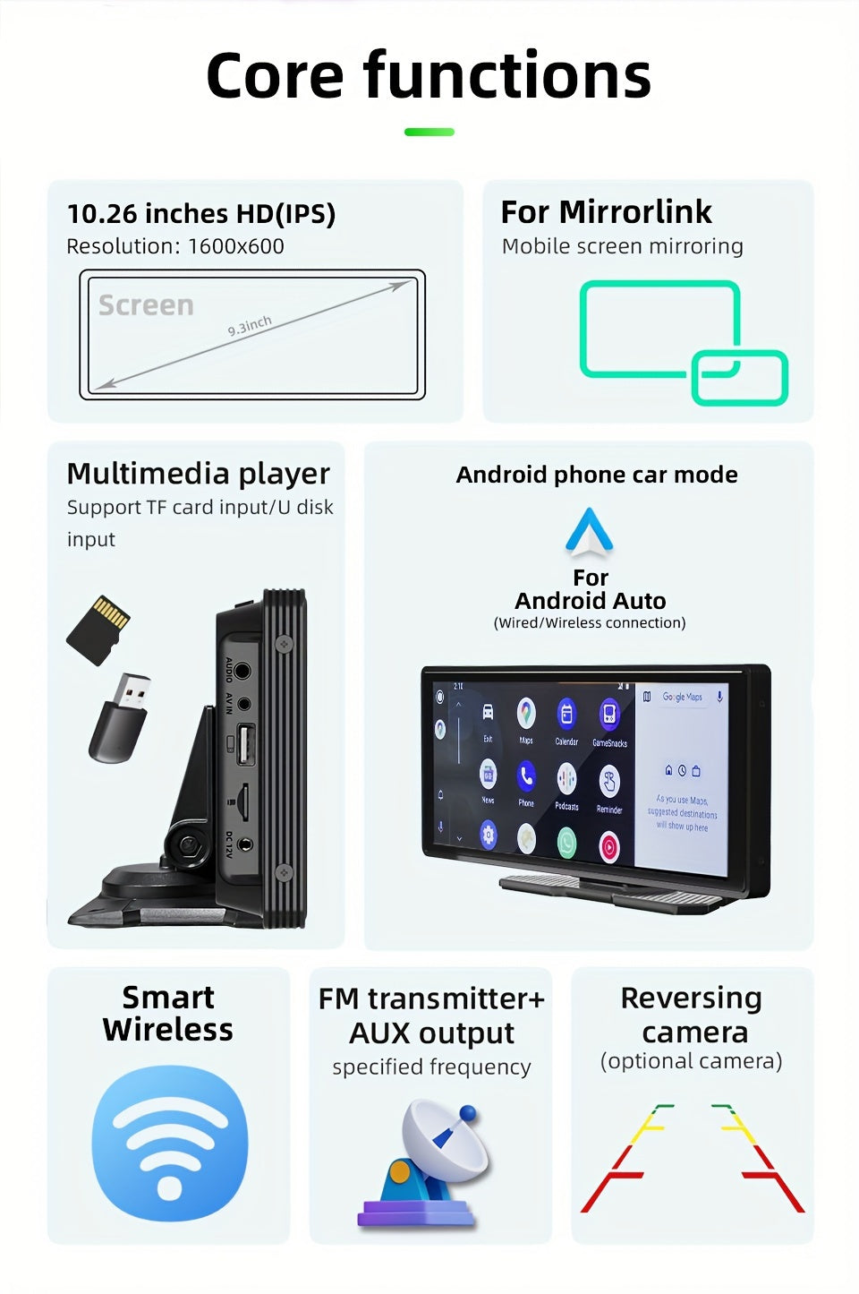 Wireless Car Stereo, 10.26" IPS Touch Portable For Audio Car Radio Receiver Android Auto ,Car Multimedia Player