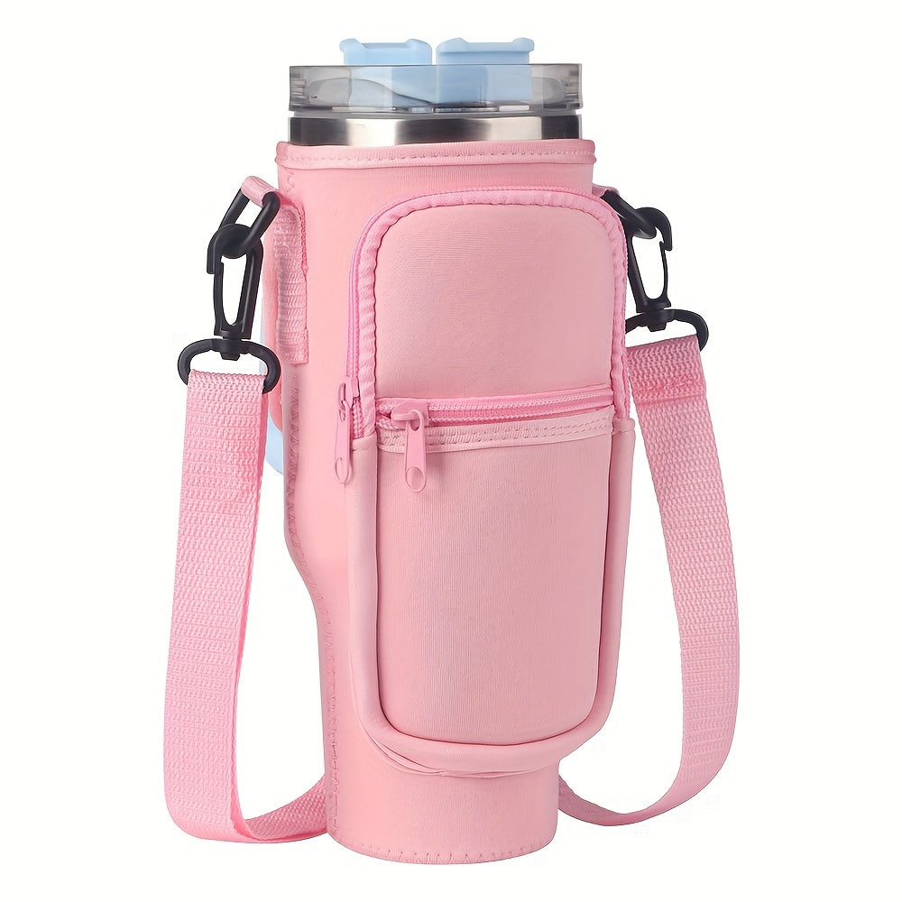 Water Bottle Carrier Bag with Phone Pocket for Stanley 40oz Tumbler with Handle Neoprene Water Bottle Holder Pouch with Adjustable Strap Bollus wit