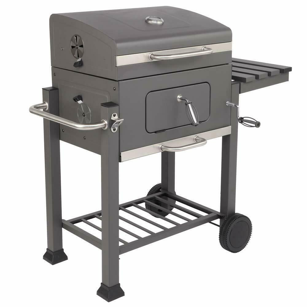 Outdoor Barbecue Charcoal Oven Square Oven with 4 Hooks Plastic Wheels