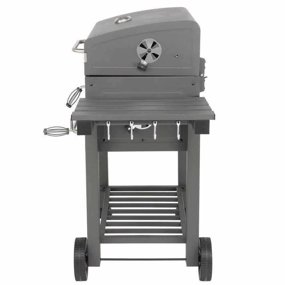Outdoor Barbecue Charcoal Oven Square Oven with 4 Hooks Plastic Wheels