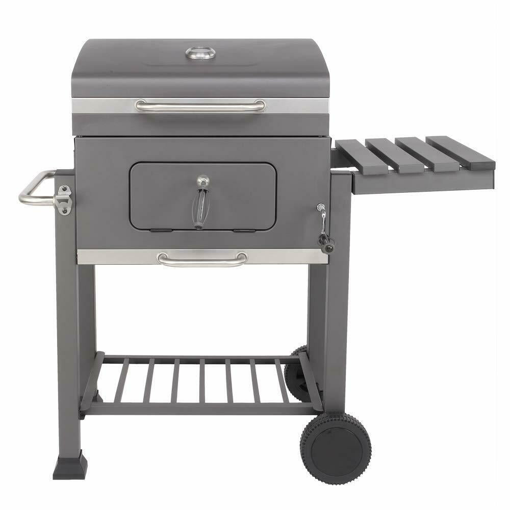 Outdoor Barbecue Charcoal Oven Square Oven with 4 Hooks Plastic Wheels