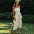 spaghetti strap backless midi dress