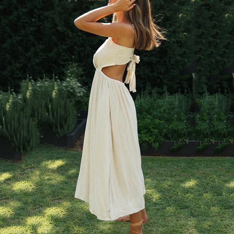 spaghetti strap backless midi dress