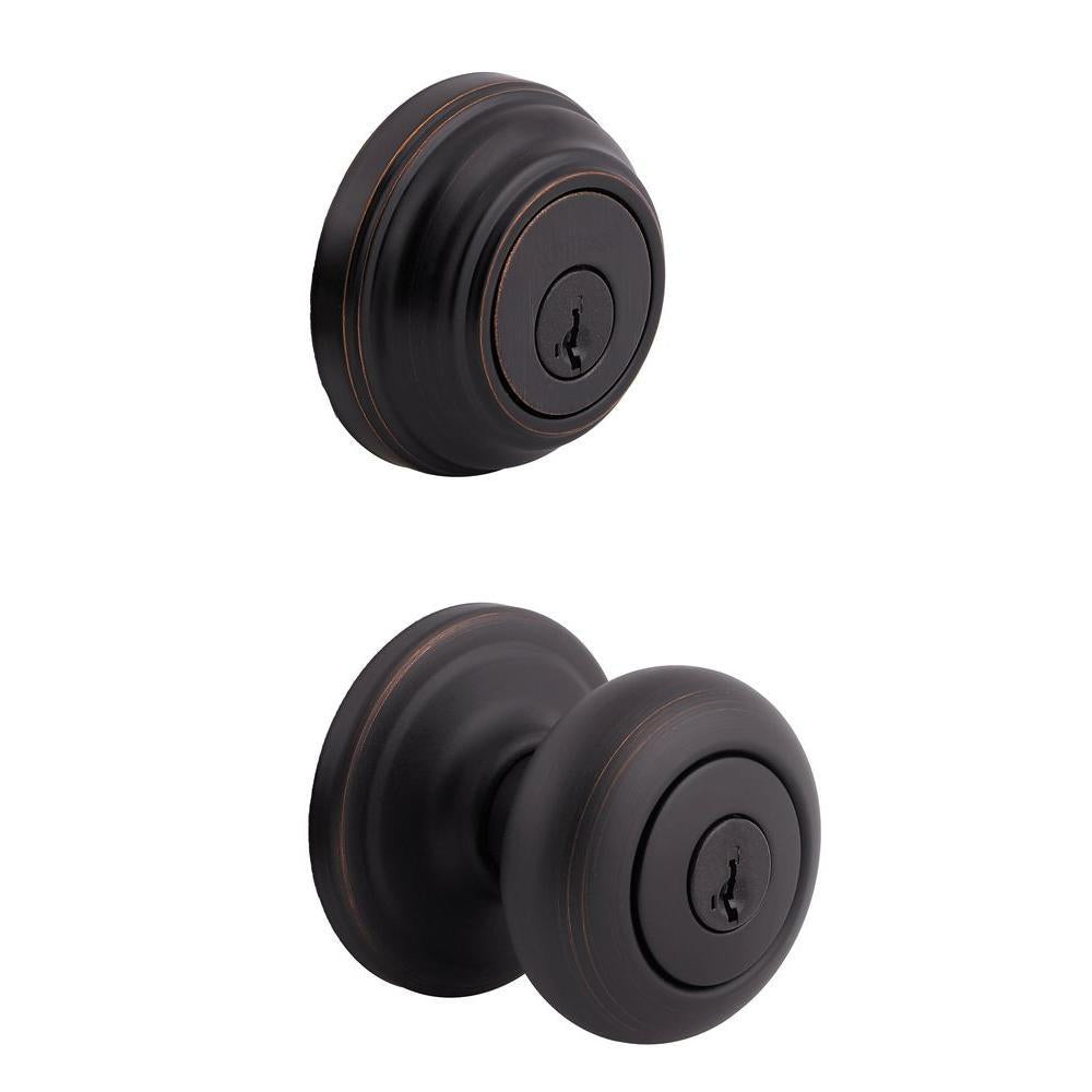 Juno Venetian Bronze Exterior Entry Door Knob and Single Cylinder Deadbolt Combo Pack Featuring SmartKey Security