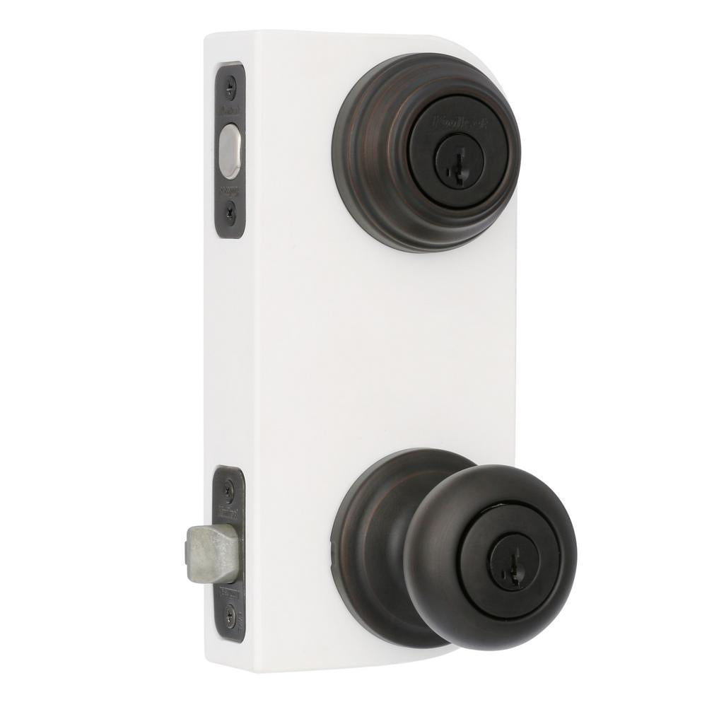 Juno Venetian Bronze Exterior Entry Door Knob and Single Cylinder Deadbolt Combo Pack Featuring SmartKey Security