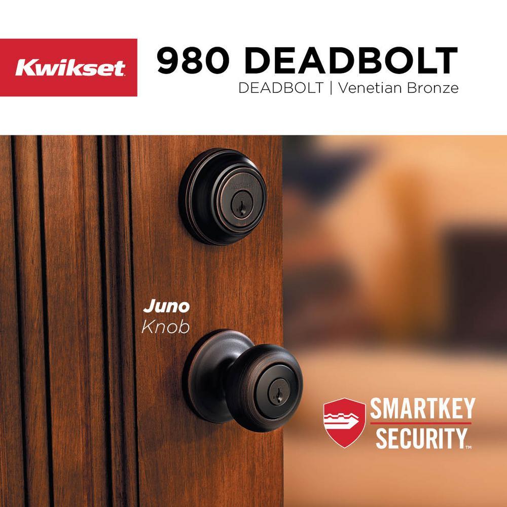 Juno Venetian Bronze Exterior Entry Door Knob and Single Cylinder Deadbolt Combo Pack Featuring SmartKey Security
