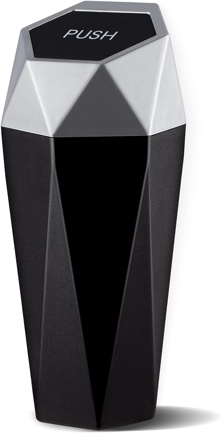 JUSTTOP Car Trash Can with Lid, Diamond  Small Automatic Portable Trash Can, Easy to Clean, Used in Car Home Office (Silver)