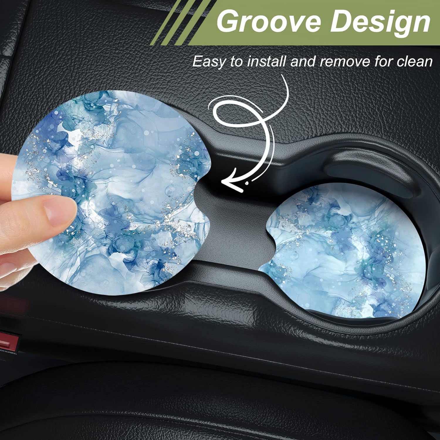 Nipichsha Car Cup Holder Coasters, Car Coasters for Cup Holders, 2 Pack Anti Slip Insert Coasters, Rubber Car Cup Mat with A Finger Notch, Cute Car Interior Accessories for Women (Light Luxury Blue)
