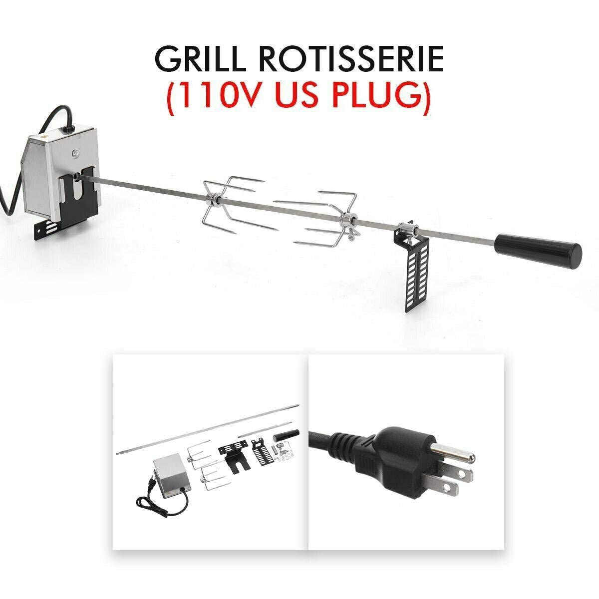 Automatic Electric Grill Rotisserie Meat Fork Roaster Rod Camping Barbecue Tools