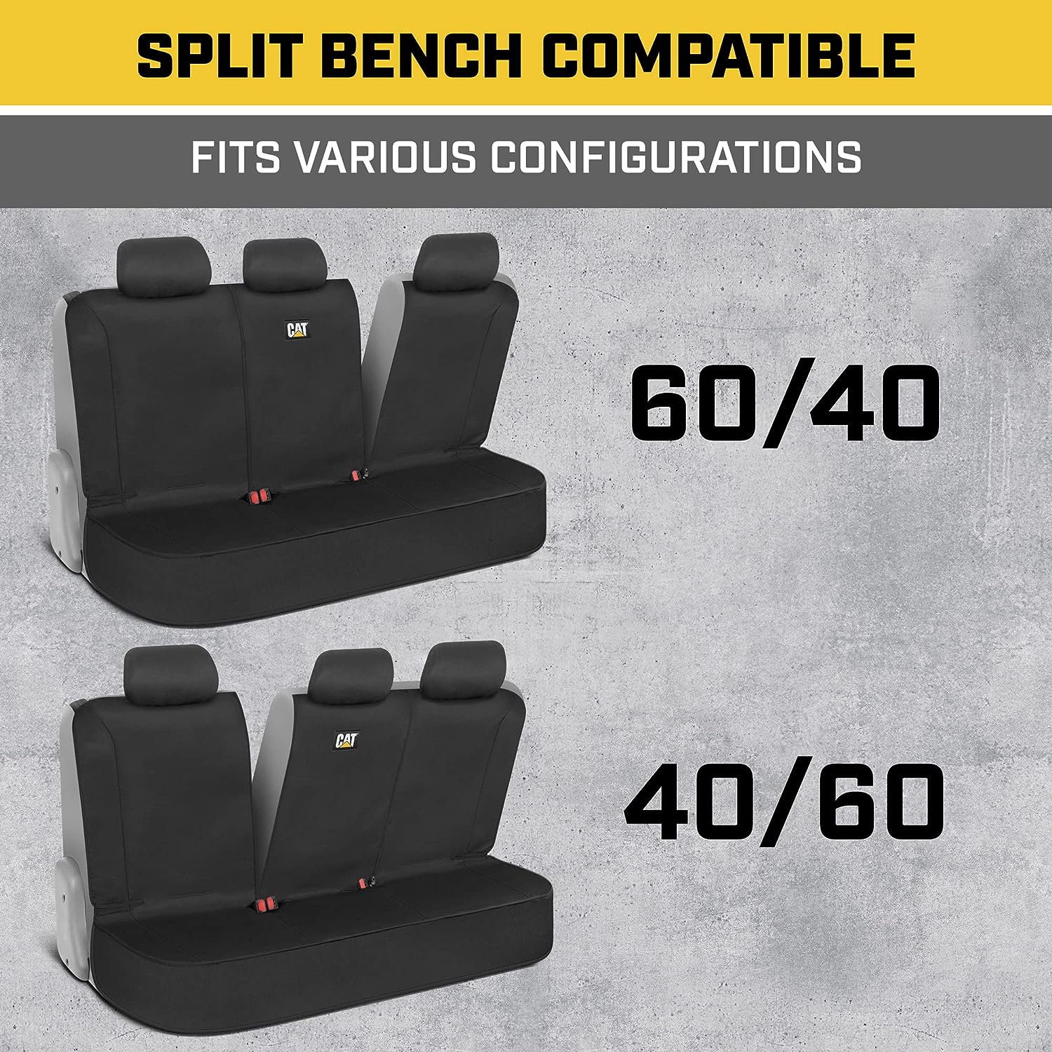 CatFlexfit Seat Cover for Cars Trucks SUV, Zipper Split Rear Bench Protector with Durable Canvas Material, Interior Cover in Black