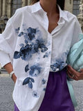 Watercolor Floral Print Casual Long-sleeved Blouse