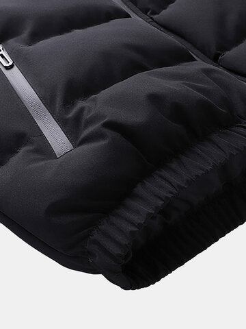 mens windproof warm stand collar thicken solid overcoats with pocket
