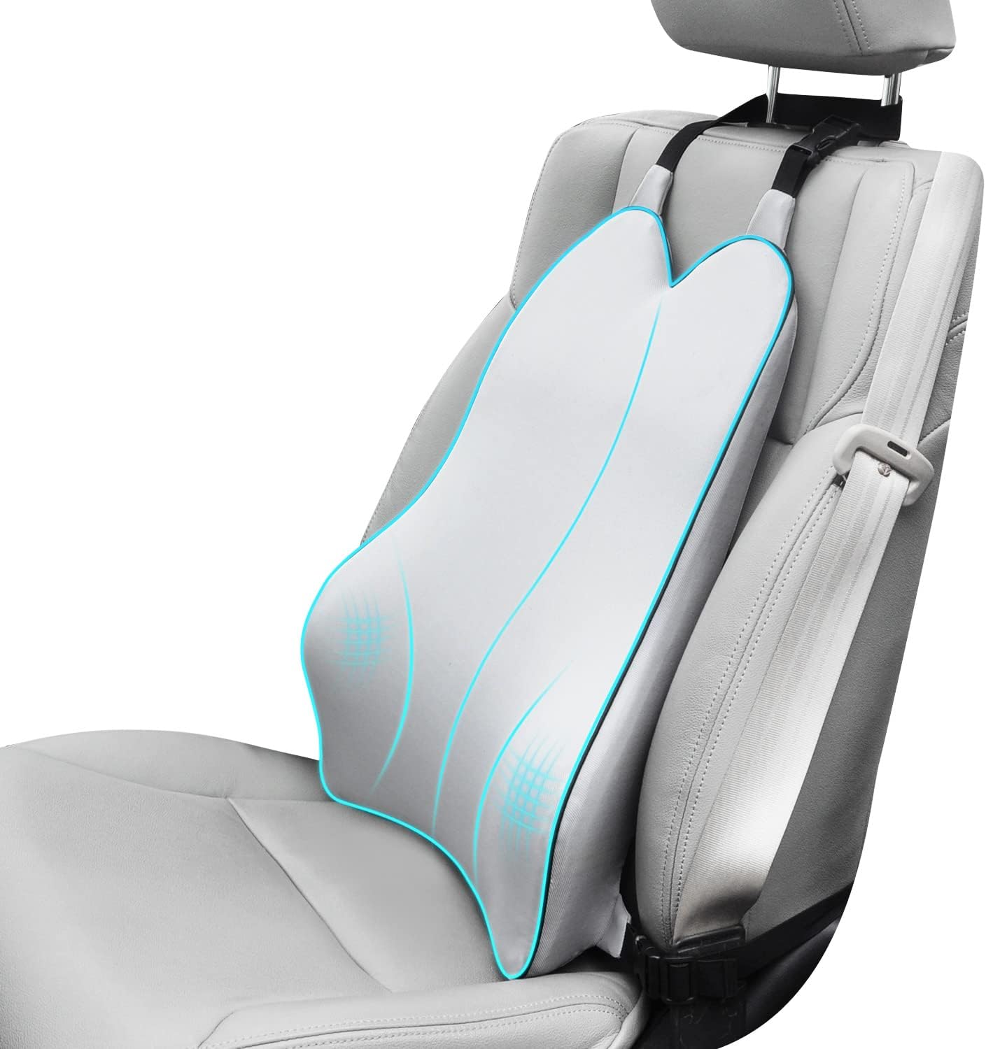 Lumbar Support Pillow for Car-Memory Foam Car Back Support for Driving Fatigue/Back Pain Relief - Dual Straps Better Fix The Back Support for Car -Gray