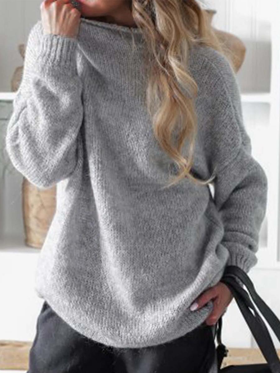 Casual Solid Color High Neck Long Sleeves Loose Sweater