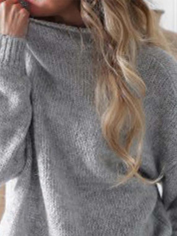 Casual Solid Color High Neck Long Sleeves Loose Sweater