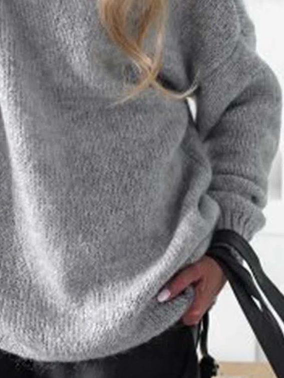 Casual Solid Color High Neck Long Sleeves Loose Sweater
