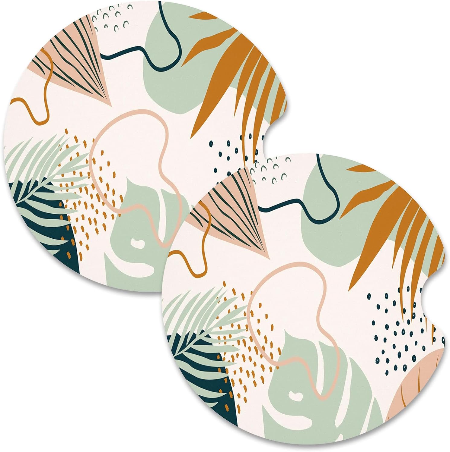 Nipichsha Car Cup Holder Coasters, Car Coasters for Cup Holders, 2 Pack Anti Slip Insert Coasters, Rubber Car Cup Mat with A Finger Notch, Cute Car Interior Accessories for Women Men(Boho Leaves)
