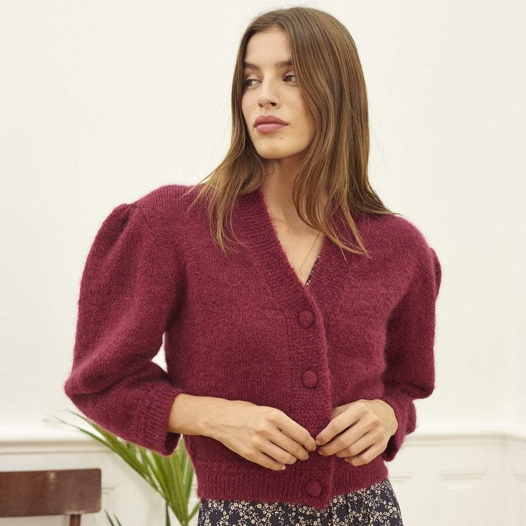 puff sleeve v-neck sweater