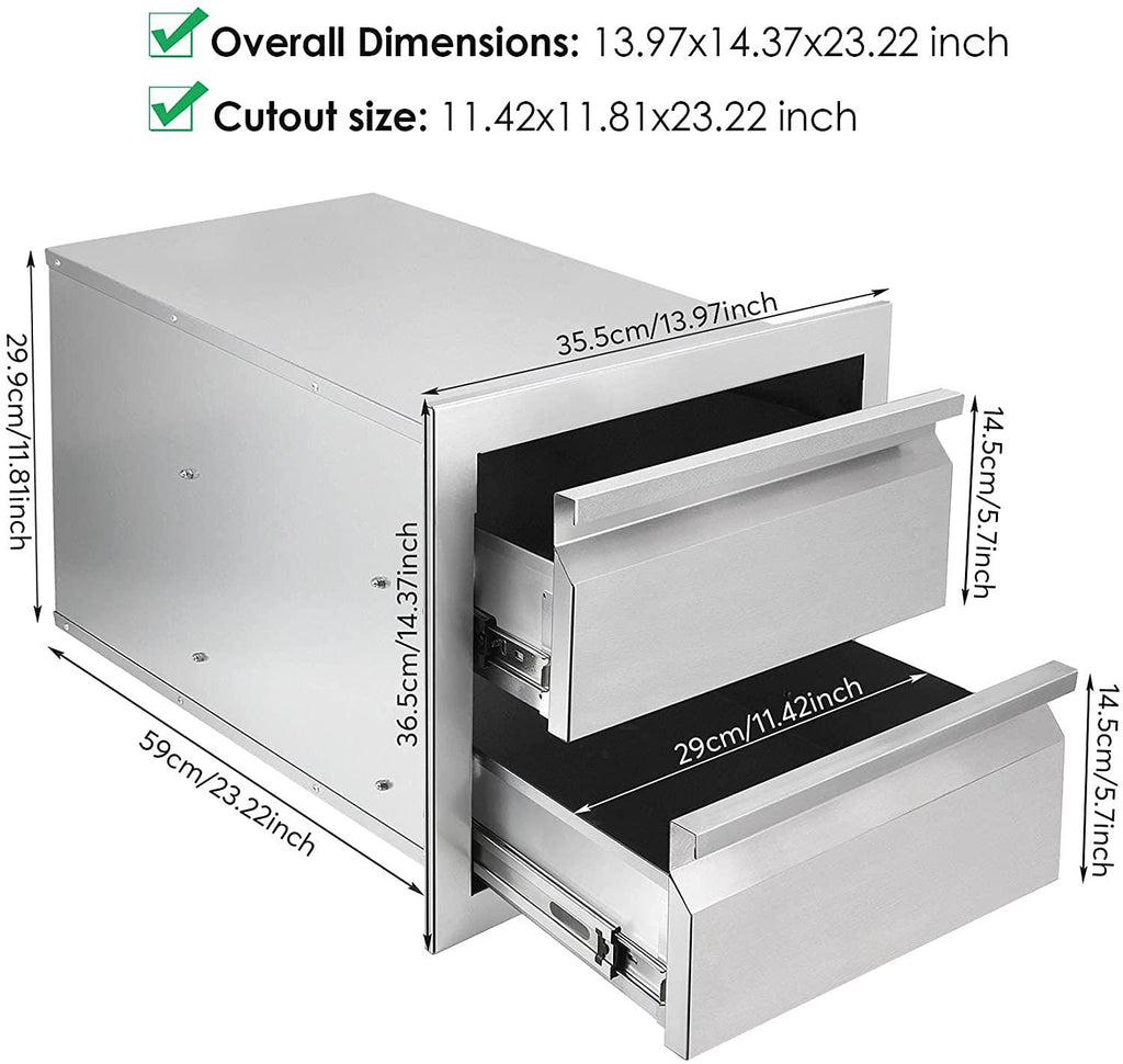 Seeutek Outdoor Kitchen Drawers  Steel, 14W X 14.4H X 23.2D Inch Flush
