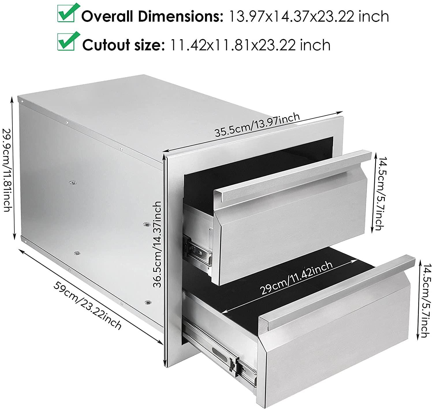 Seeutek Outdoor Kitchen Drawers  Steel, 14W X 14.4H X 23.2D Inch Flush