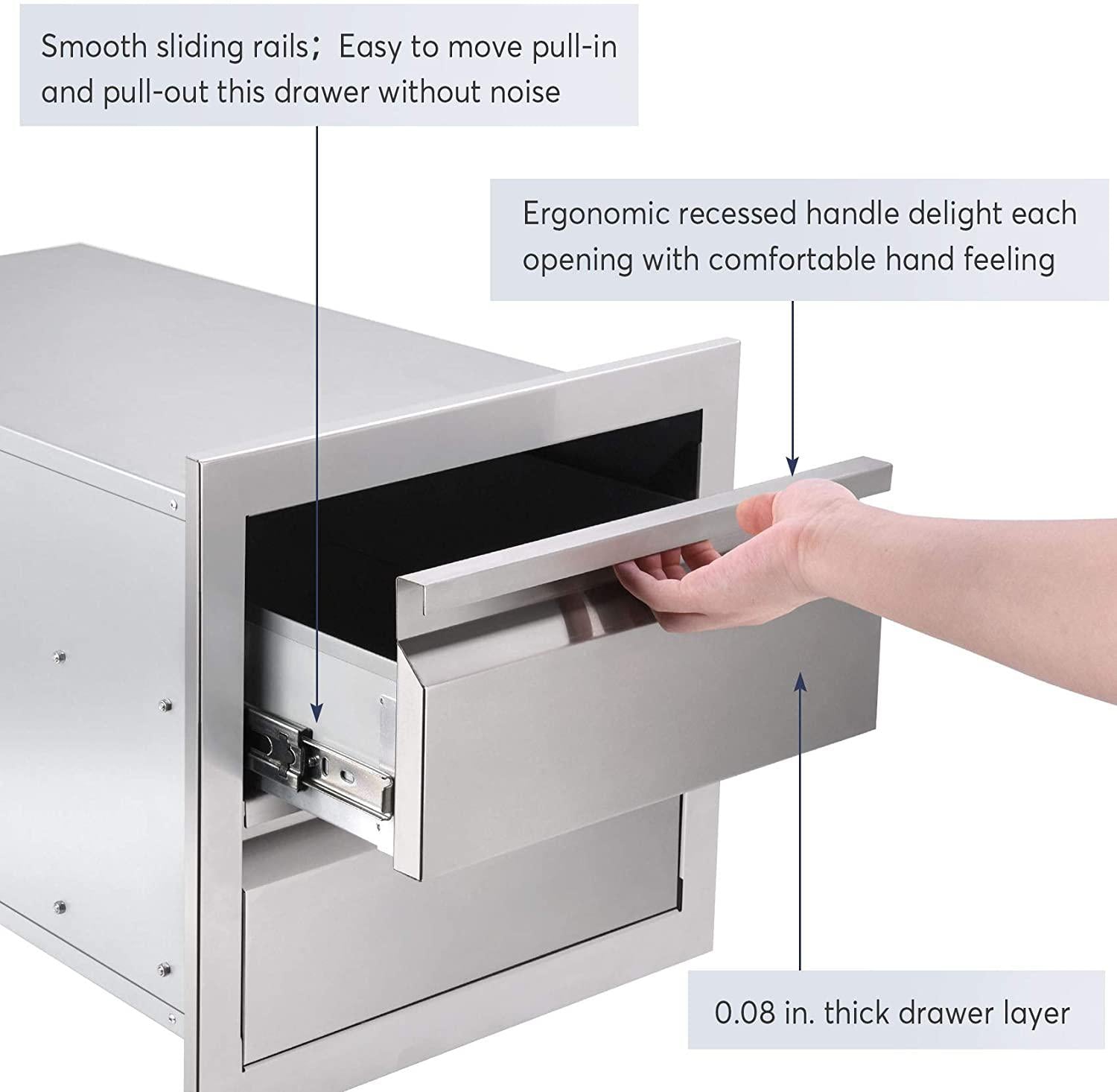 Seeutek Outdoor Kitchen Drawers  Steel, 14W X 14.4H X 23.2D Inch Flush