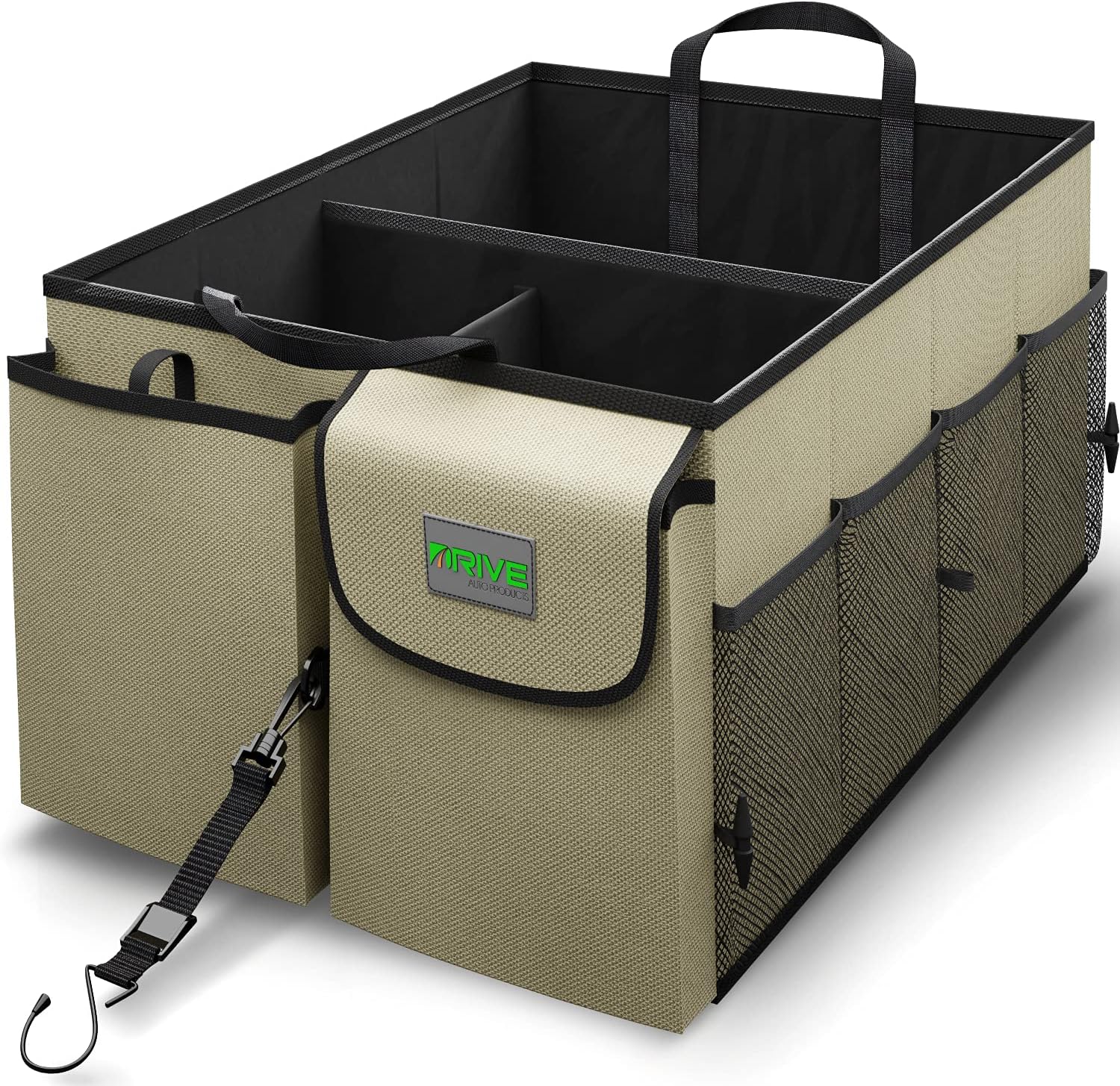 DRIVE AUTO PRODUCTS - Compact Car Trunk Organizer with Adjustable Straps, Tan